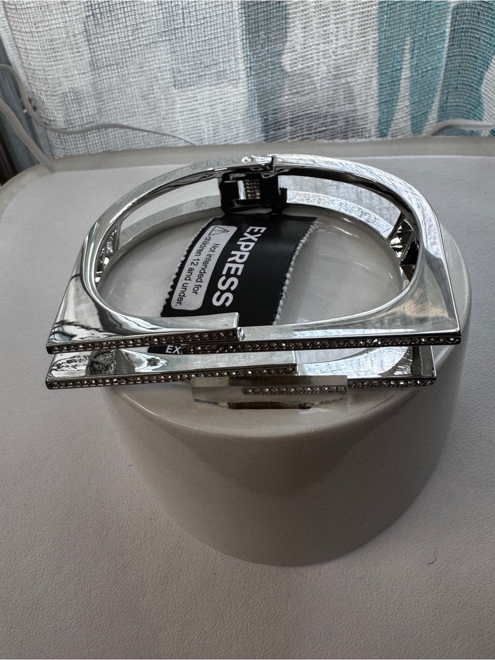 Express Silver Crystal-Trim Hinged Bangle Bracelet